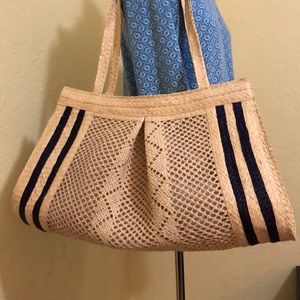 Woven neutral/navy stripe Tote-Beach Bag